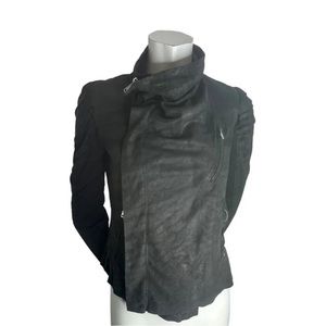 Rick Owens Black Blistered Lambskin Side Zip Funnel Neck Jacket Size US 8